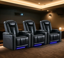 Ebello 35" Power Recliner Chairs Set of 3 – Breathable Faux Leather, LED Lighting, USB Ports, Cup Holders & Storage, Black (Home Theater Seating)