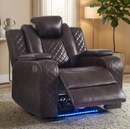 EBELLO 5-Seat Power Reclining Sofa and Loveseat Set with Wireless Charging, Bluetooth Speakers, Reading Lights, USB Type-C Charging and LED Lighting, Faux Leather Home Theater Seating, Brown Plaid