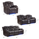 EBELLO Power Recliner Chair with USB Type-C Charging Ports, Electric Recliner with Adjustable Headrest and LED Lights, Faux Leather Home Theater Seating with Storage, Brown Plaid