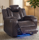EBELLO 4-Piece Power Reclining Chair and Loveseat Set with Bluetooth Speakers, Dual Recliners, USB Type-C Charging, LED Lights and Storage, Faux Leather Home Theater Seating, Brown Plaid