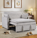Ebello 3-in-1 Convertible Sofa Bed with Pull Out Bed, Upholstered Corduroy Sofa Bed with Adjustable Backrest, Folding Pillows and Side Pockets for Living Room Office, Blue White Stripes(Classic)