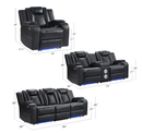 EBELLO 4-Piece Power Reclining Chair and Loveseat Set with Bluetooth Speakers, Dual Recliners, USB Type-C Charging, LED Lights and Storage, Faux Leather Home Theater Seating, Black Plaid