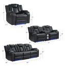 EBELLO 5-Seat Power Reclining Sofa and Loveseat Set with Wireless Charging, Bluetooth Speakers, Reading Lights, USB Type-C Charging and LED Lighting, Faux Leather Home Theater Seating, Black Plaid