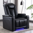 Ebello 35" Wide Adult Man Cave Breathable Leather Argyle Home Theater Individual Seat Recliner Chair with Armrest Storage and LED, Black