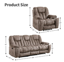 Bonzy Home 2 Piece Reclining Living Room Set, Soft Fabric Manual Recliner Sofa Furniture Set, Included Recliner Chair with Massage and Heat and 3 Seat Recliner Sofa, Light Brown(Recliner+Sofa)