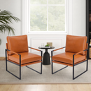 Bonzy Home 22" Wide Upholstered Chair with Metal Feet and Cushions,Orange(set of 2)