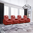 Vegan Leather Home Theater Seating with Cup Holder (Set of 4)