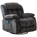 Ebello Massage Swivel Rocker Recliner with Heat and Massage, Comfy Overstuffed Soft Fabric, Gray