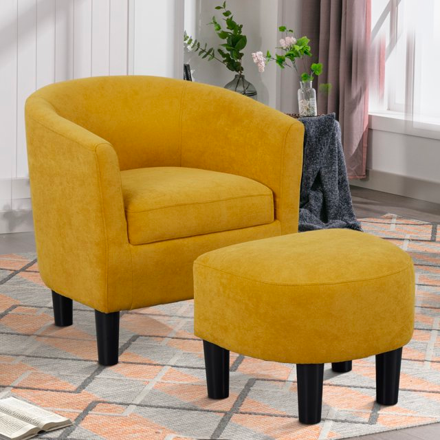 Ebello Design Modern Accent Chair, Comfy Linen Armchair with Wooden Legs