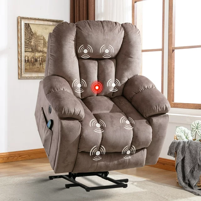 Ebello Large Lift Chair Recliner with Massage and Heat for Big Man, Velvet Oversized