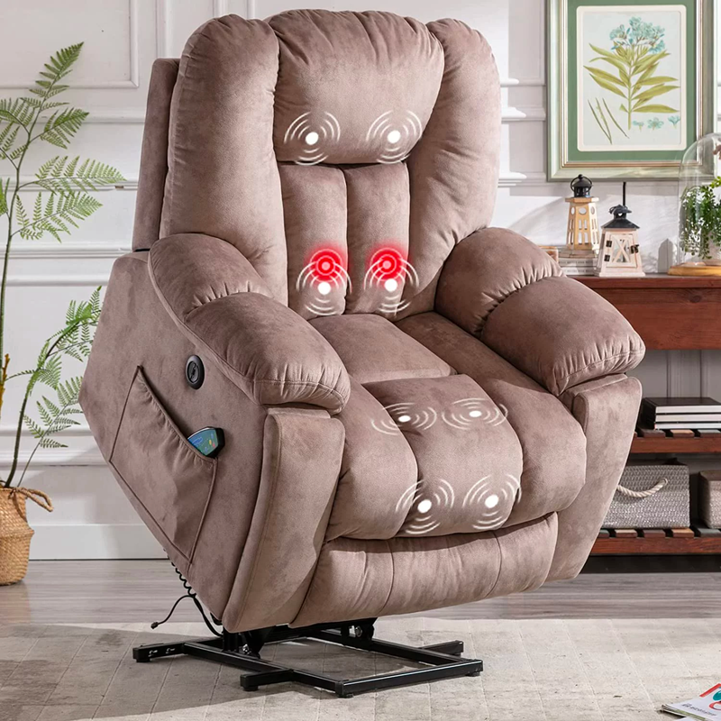 BonzyHome Large Electric Lift Recliner Chair with Massage and Heat for Big Man, Oversized Wide Lift Chairs, For tall men,Camel