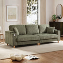 Bonzy Home 100'' Modern Corduroy Sofa with USB Charging Ports, 3-Seater Couch with Hidden Storage, Overstuffed Backrests, and Throw Pillows Green