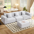 Bonzy Home 114.2" Cloud Modular Sectional Sofa with Movable Ottoman, Deep-Seat All-Foam Floor Couch, Breathable Textured Fabric, No Assembly Required, Light Gray