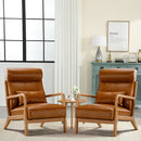Bonzy Home Accent Chair with Waist Cushion Mid Century Modern Chair with Wood Frame, PU Leather Upholstered Reading Armchair for Bedroom Living Room Office, Camel, Set of 2