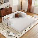 Bonzy Home Modern Corduroy Convertible Sleeper Sofa Bed, Modular Floor Couch with Support Armrests and Fixed-Shape Frame, No Assembly Required, White