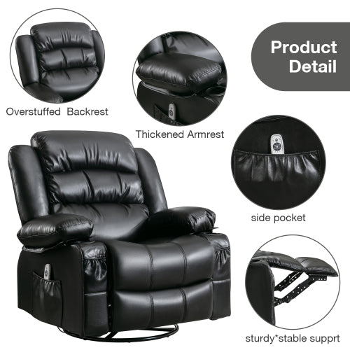 Massage Swivel Rocker Recliner Chair with Vibration Massage and Heat Ergonomic Lounge Chair for Living Room with Rocking Function and Side Pocket 2 Cup Holders USB Charge Port