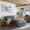 Bonzy Home Queen Size Bed Frame with Storage Velvet Upholstered Sleigh Bed with Headboard Button Tufted Luxury Blue