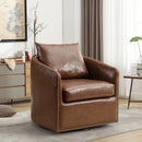 Bonzy Home Swivel Accent Chair with Throw Pillow Mid Century Faux Leather Modern Armchair for Living Room and Bedroom