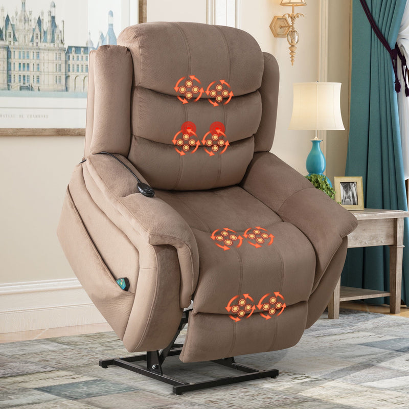 Bonzy Home Electric Recliner with Massage and Heat Dual Motor Large Power Lift Recliner Chair for Elderly Heavy Duty Reclining Chair, Lay Flat Sleeper for Living Room Camel