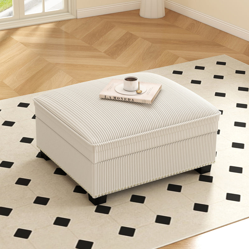 Ebello Modular Storage Ottoman, Corduroy Multifunctional Stool & Side Table, Compatible with Sectional Sofa Set for Living Room, Beige