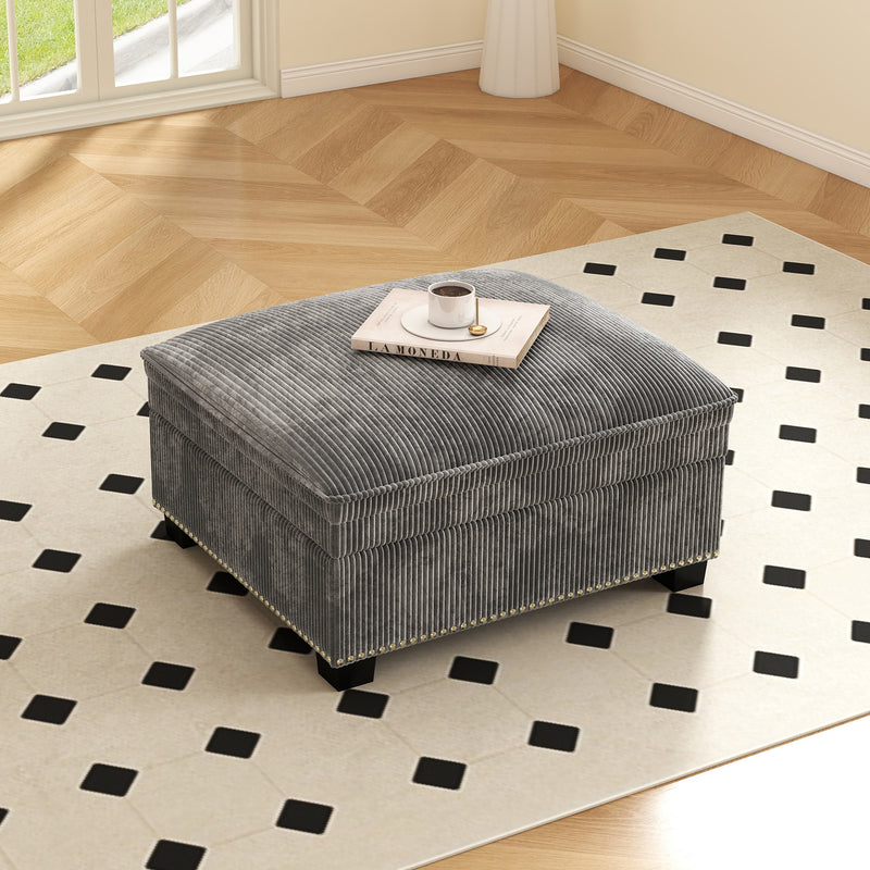 Ebello Modular Storage Ottoman, Corduroy Multifunctional Stool & Side Table, Compatible with Sectional Sofa Set for Living Room, Gray
