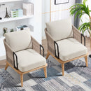 Bonzy Home Braid Accent Chair, Mid-Century Modern Armchair with Metal Armrests & Wood Frame, Braided Backrest for Living Room, Bedroom