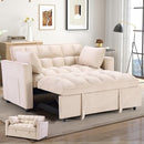 3-in-1 Convertible Sleeper Sofa Bed with Modern Velvet, Reclining Backrest & Side Storage, Beige