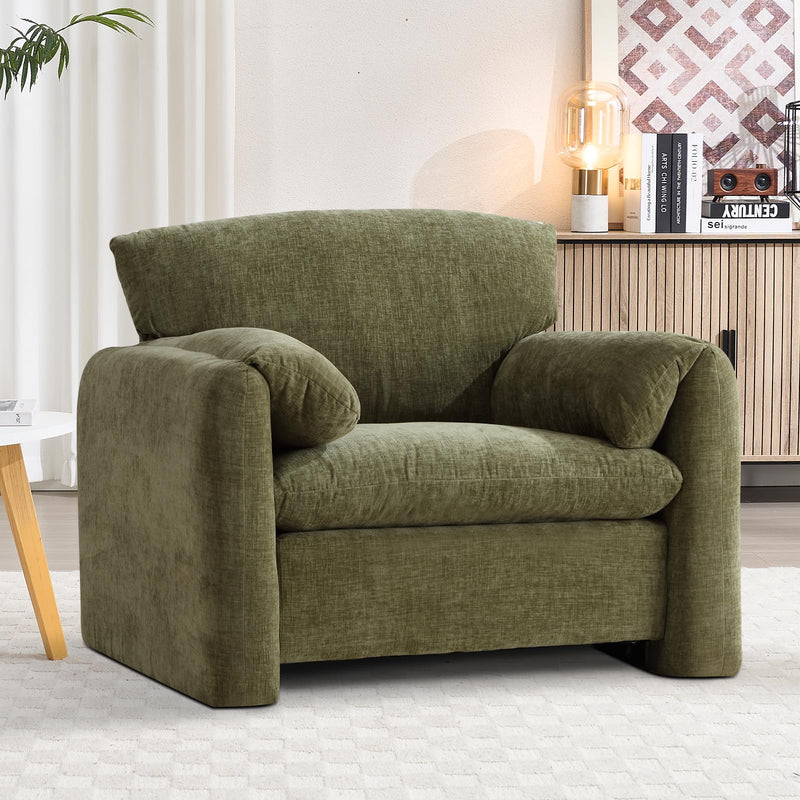 Bonzy Home 38" Wide Chenille Fabric Track Arm Chair and a Half, Green (Set of 2)