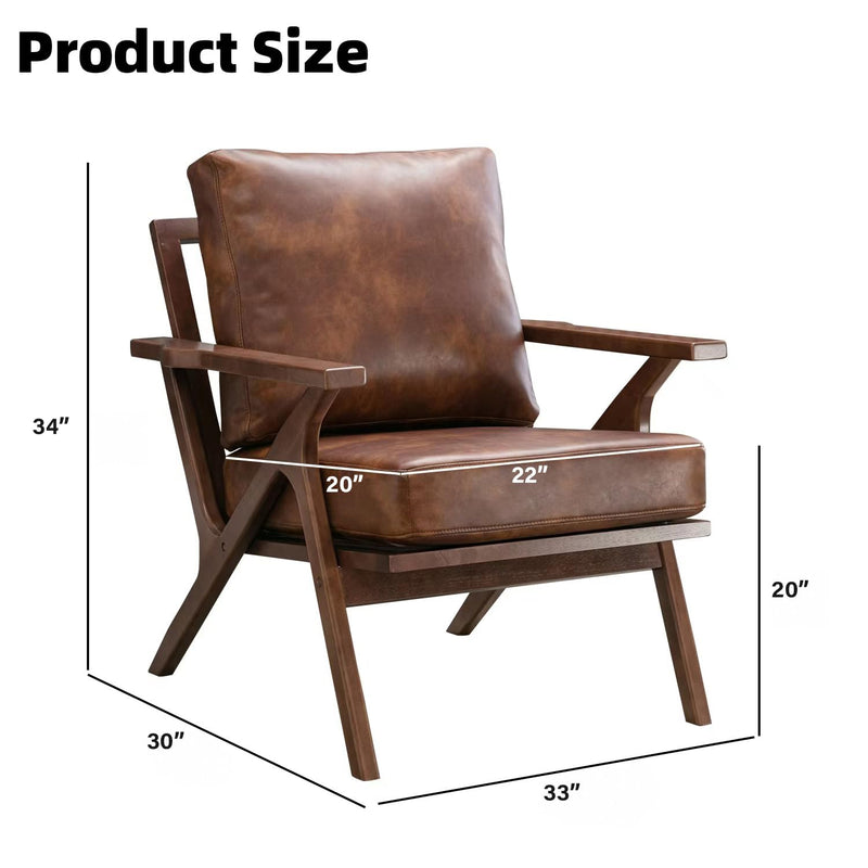 Bonzy Home Accent Armhair with Solid Wood Frame and Removable Cushions, Upholstered Leather,Dark