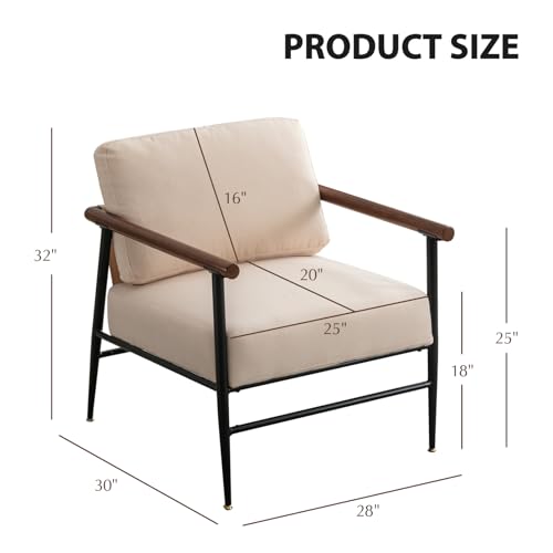 ebello 27" Wide Upholstered Wooden Armchair With Metal Legs And Pillow,Beige