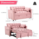 3-in-1 Convertible Sleeper Sofa Bed with Velvet Upholstery, Reclining Backrest, and Storage Pocket, Pink