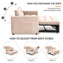 3-in-1 Convertible Sleeper Sofa Bed with Modern Velvet, Reclining Backrest & Side Storage, Beige