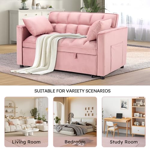 3 in 1 Convertible Sleeper Sofa Bed, Modern Velvet Loveseat Couch Pullout Bed for Living Room, Small Love Seat Lounge Sofa with Reclining Backrest