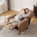 Push Back Recliner Chair, Textured Fabric Overstuffed Wingback Recliner