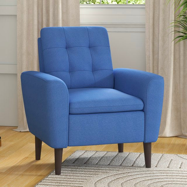 Ebello Modern Accent Chair with Arms, Comfy Fabric Armchair with Solid Metal Legs, Blue