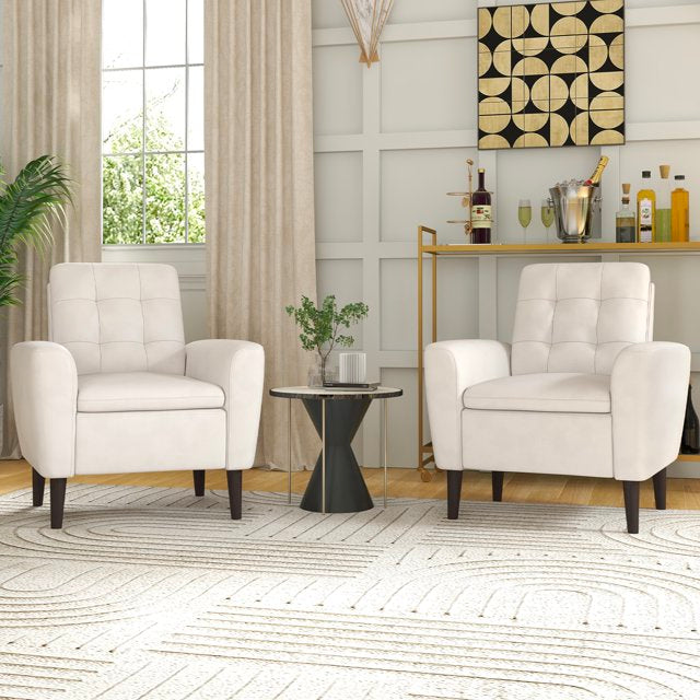 Ebello Modern Set of 2 Accent Chair with Arms, Comfy Fabric Armchair with Solid Metal Legs, Beige