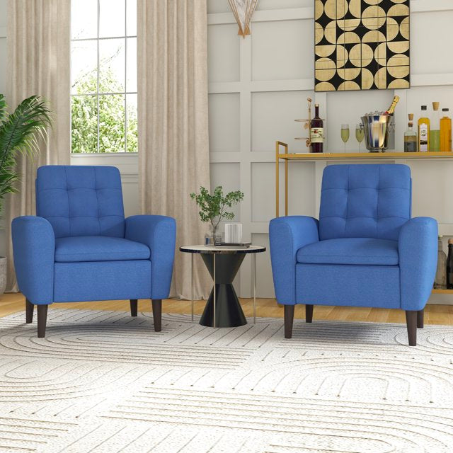 Ebello Modern Set of 2 Accent Chair with Arms, Comfy Fabric Armchair with Solid Metal Legs, Blue