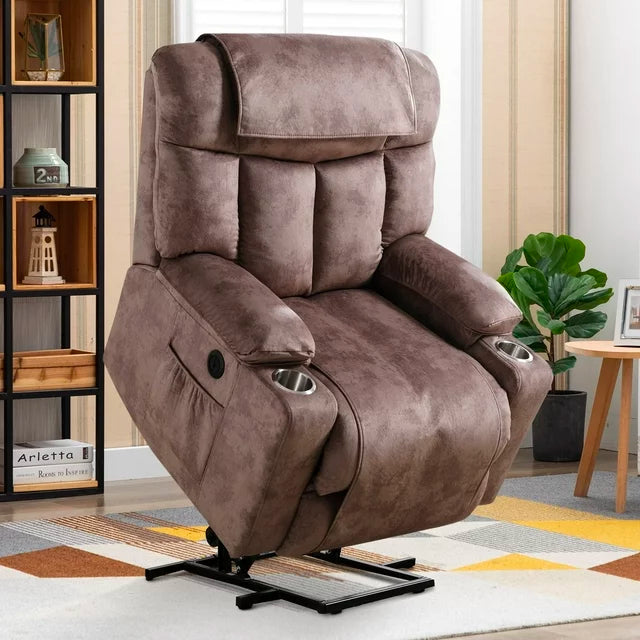 Bonzy Home Power Lift Recliner Reclining Chair Cup holders for Elderly Fabric Sofa,with Detachable Sofa Cover, Camel.