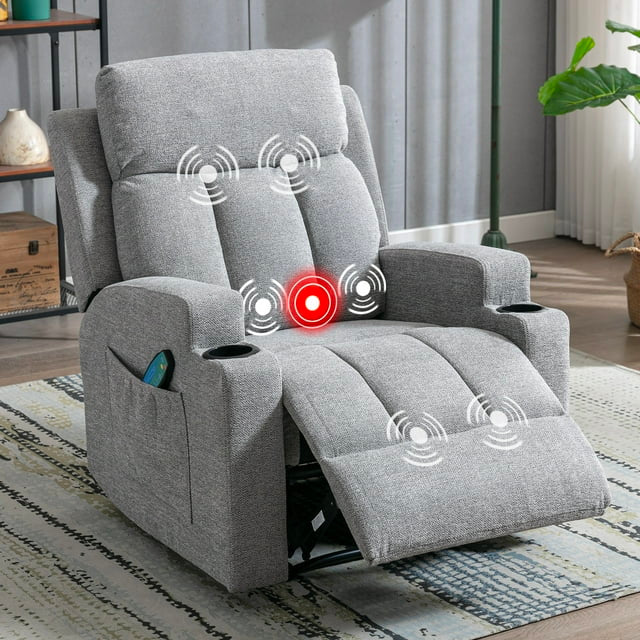 Ebello Manual Massage Recliner Chairs with Heat for Living Room,Single Sofa Home Theater Seating, Light Gray