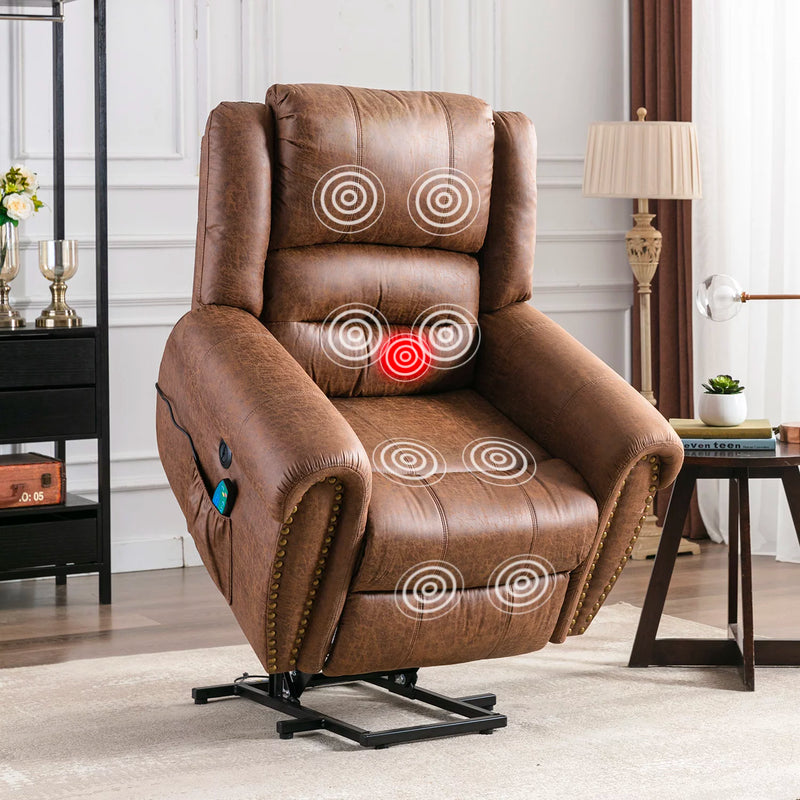 Botiff Power Lift Chair Recliner for Elderly, Massage Recliners with Heat, For tall men,Nut Brown