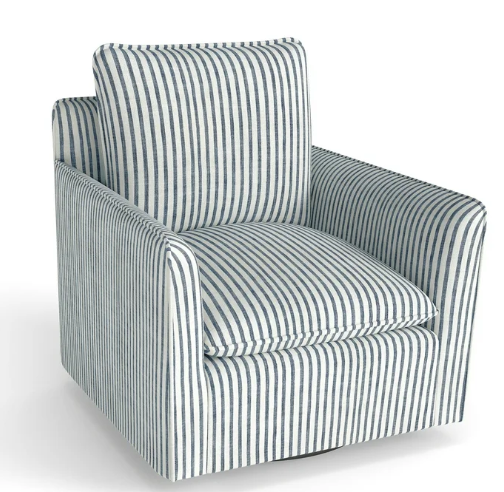 Bonzy Home 360° Swivel Chair with Thick Cushion – Blue Stripe Fabric Accent Chair for Living Room, Bedroom, Office – Fully Assembled