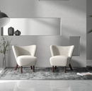 Ebello 34" Wide Adult Modern Teddy Solid Color Tufted Wingback Chair with Solid Wood Leg, Beige (Set of 2)