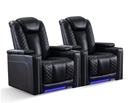Ebello 35" Wide Adult Man Cave Breathable Leather Argyle Home Theater Individual Seat Recliner Chair with Armrest Storage and LED, Black(Set of 2)
