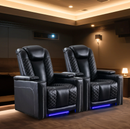 Ebello 35" Wide Adult Man Cave Breathable Leather Argyle Home Theater Individual Seat Recliner Chair with Armrest Storage and LED, Black(Set of 2)