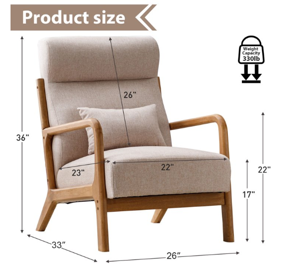 Ebello Design Mid Century Modern Accent Chair, Reading Armchair, Arm Chairs for Living Room, Beige(set of 2)