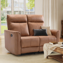 Bonzy Home 2-Seater Manual Recliner Sofa - Wall Hugger Loveseat with Split Back Design, Brown Leather Reclining Couch for Small Spaces, 700lb Capacity