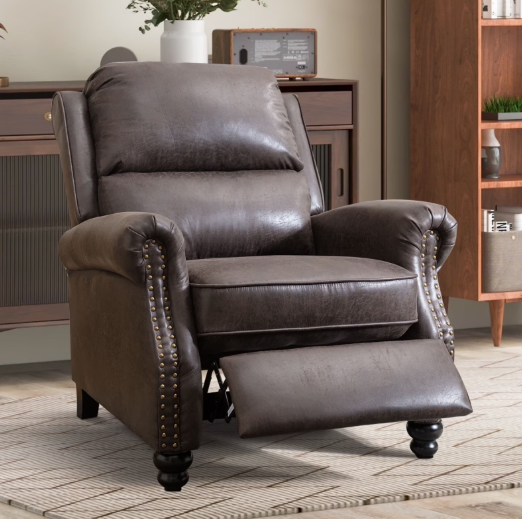 Bonzy Home Pushback Recliner Chair Faux Leather Armchair with Rivet Decor - Living Room Accent Chair 350lbs Capacity ,Dark Grey