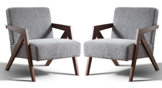 Bonzy Home Modern Accent Chairs Set of 2 – Small Plaid Fabric Armchairs for Living Room, Bedroom, Office, 300lbs (Gray)