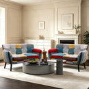 Bonzy Home Mid-Century Modern Patchwork Accent Chair Set of 2, Multicolor Patchwork Upholstered Loveseat Chair with Solid Wood Legs, for Living Room Bedroom Office and Study