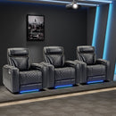 Bonzy Home Electric Power Recliner Chair Set of 3, PU Leather Home Theater Seating with USB Port, LED Light, Hidden Arm Storage & Cup Holders, for Media Living Room, Black